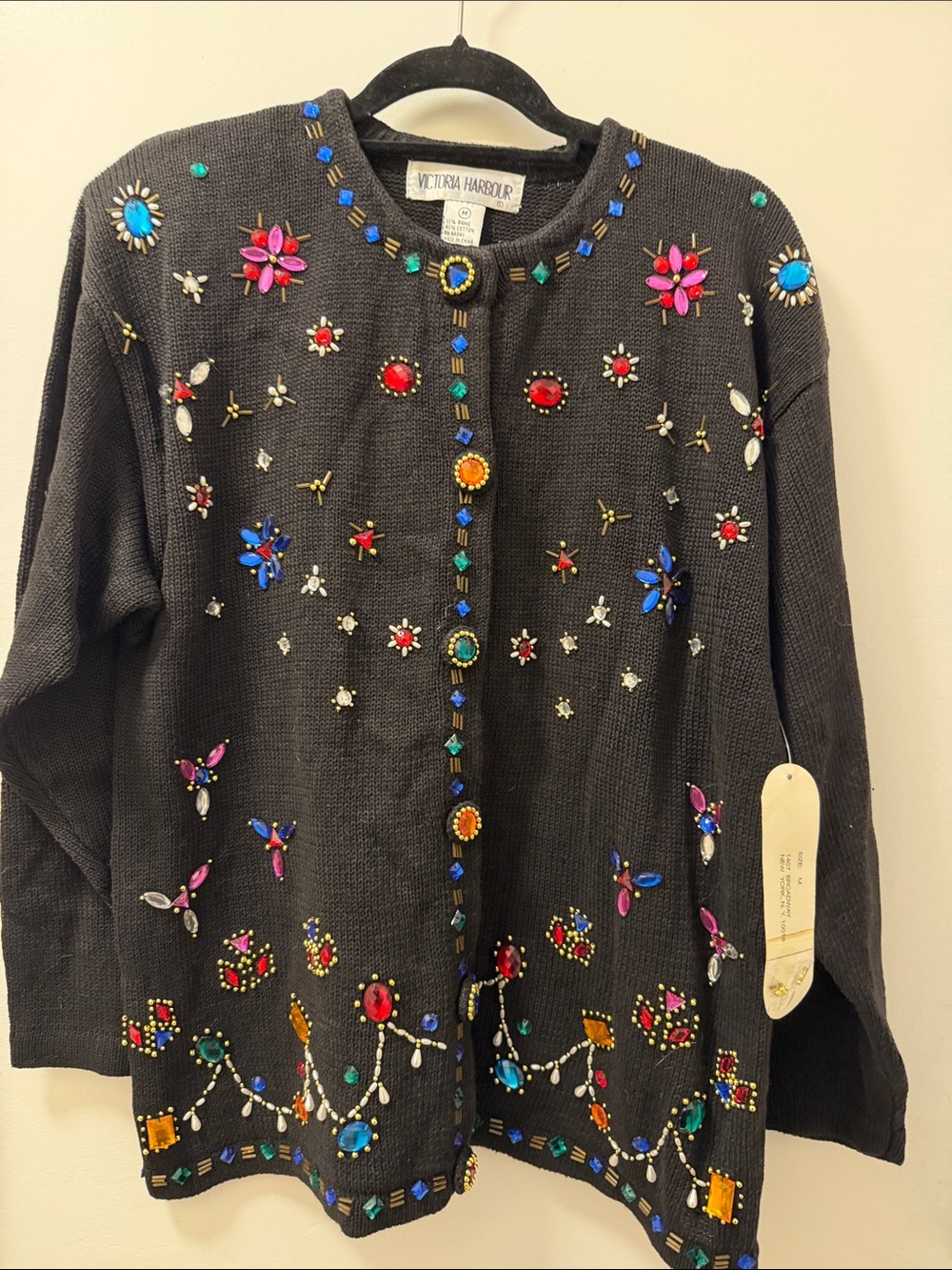 Retro Victoria Harbour Black Embellished Cardigan Sweater